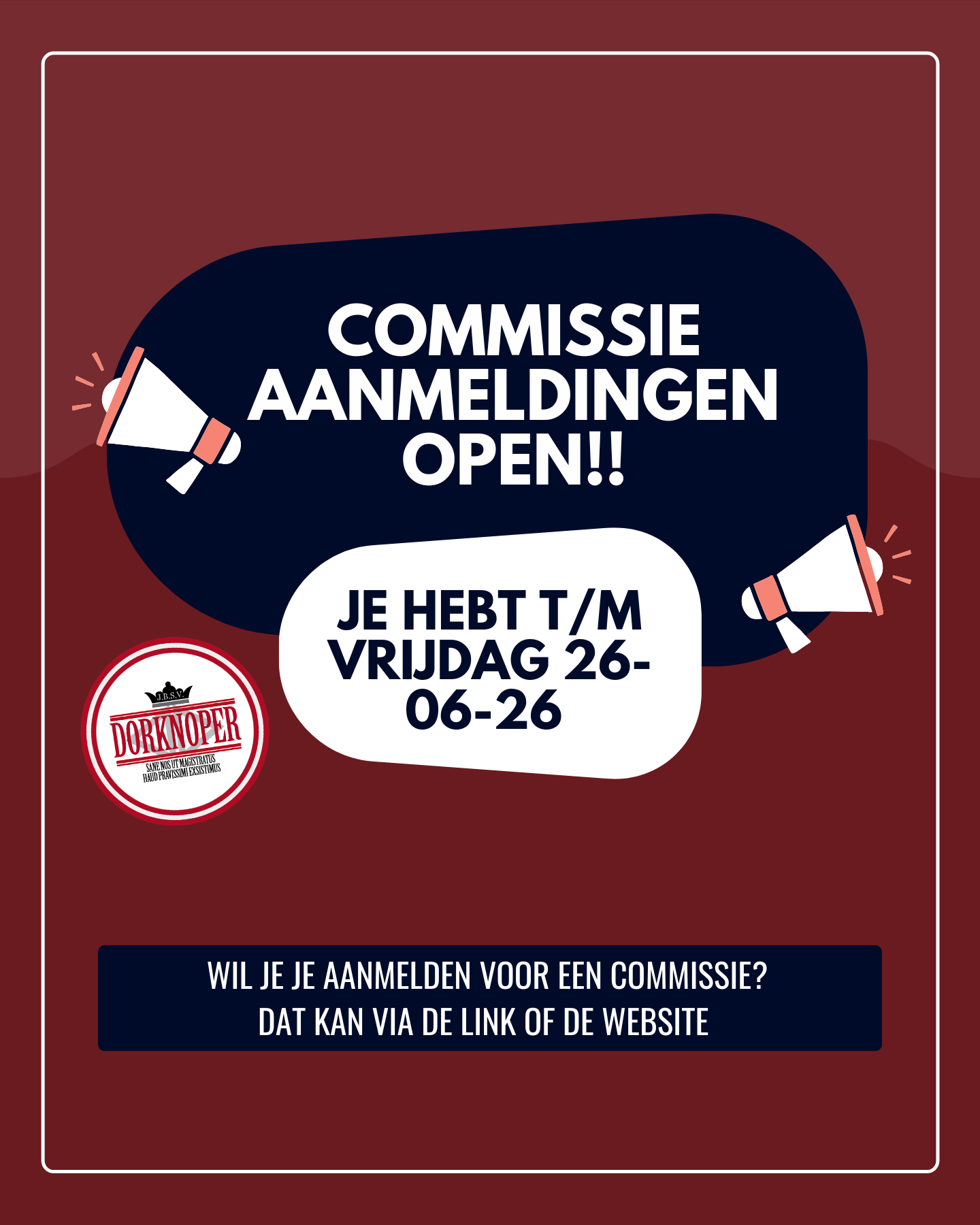 Commissie aanmeldingen '26-'27 geopend!